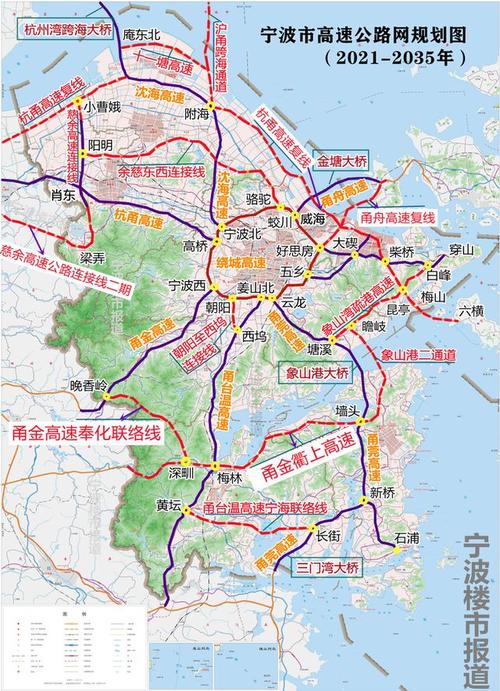 时标绘的规划图:浙江政务服务网日前公布了宁波7个新建高速公路项目的